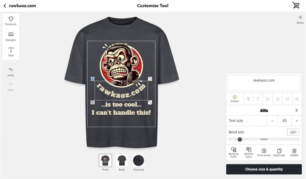 Customize Your Text – Make It Yours! Add your personal touch by choosing the perfect text, font, and color for your design. Select your font to match your style. Bend the text up or down for a dynamic effect. Adjust the color to fit your product and design. Make your statement stand out – your creativity, your rules!