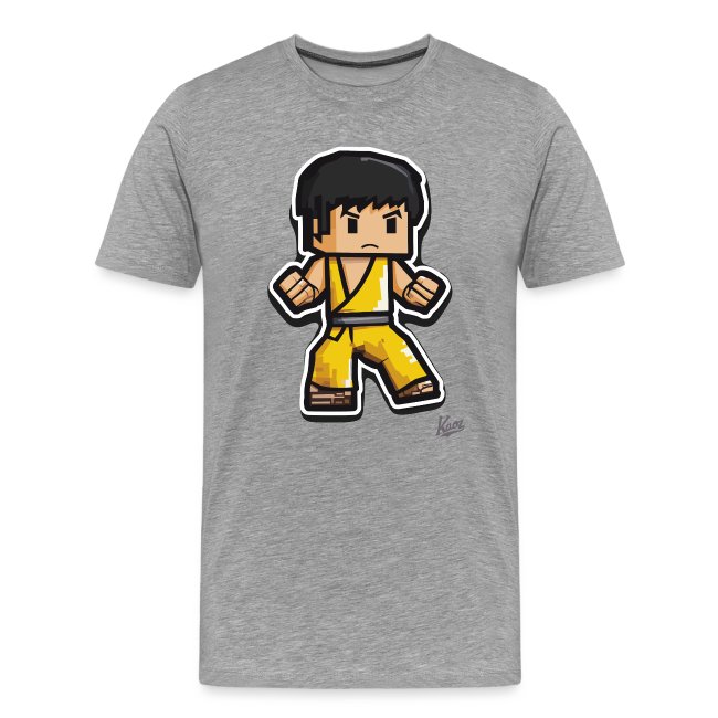 Gray t-shirt featuring a bold cartoon character in a yellow outfit with short black hair, posed strong with clenched fists, ideal for casual wear and pop culture enthusiasts.