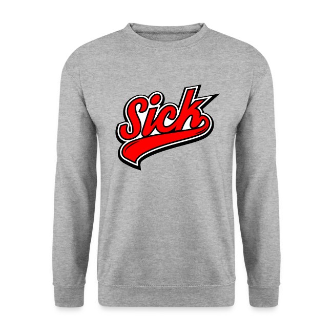 Stylish light grey long-sleeve sweatshirt featuring a bold red 'Sick' graphic design, perfect for modern casual wear.