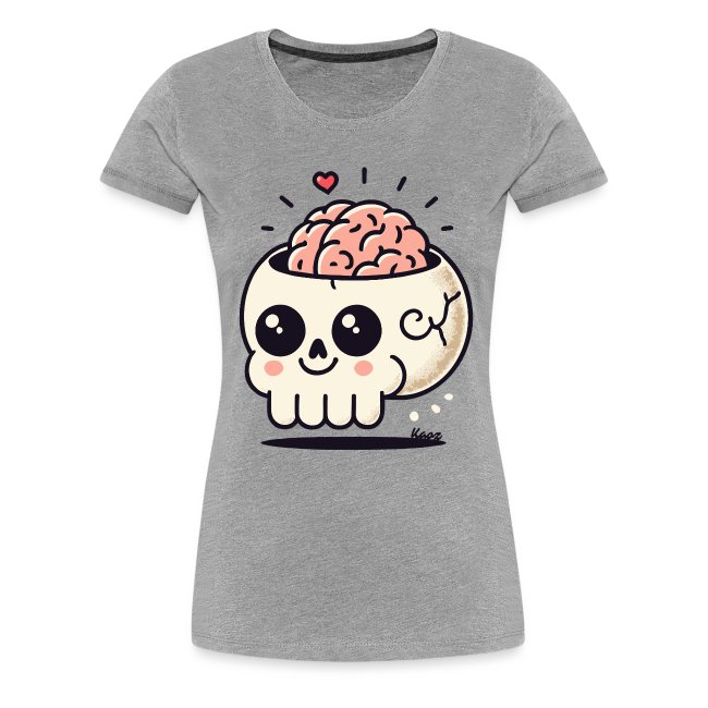 Gray t-shirt featuring a whimsical graphic of a cheerful skull with a brain and heart design, perfect for casual wear.